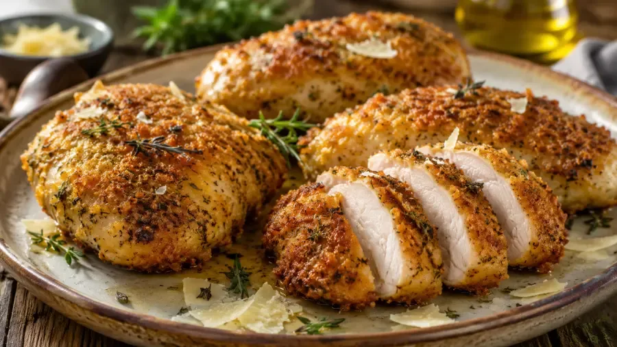 Pollo al forno con crosta croccante di parmigiano ed erbe